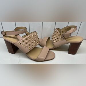 Michael Kors Valencia Ankle Strap Studded Sandals Heels Leather Oyster Nude 9